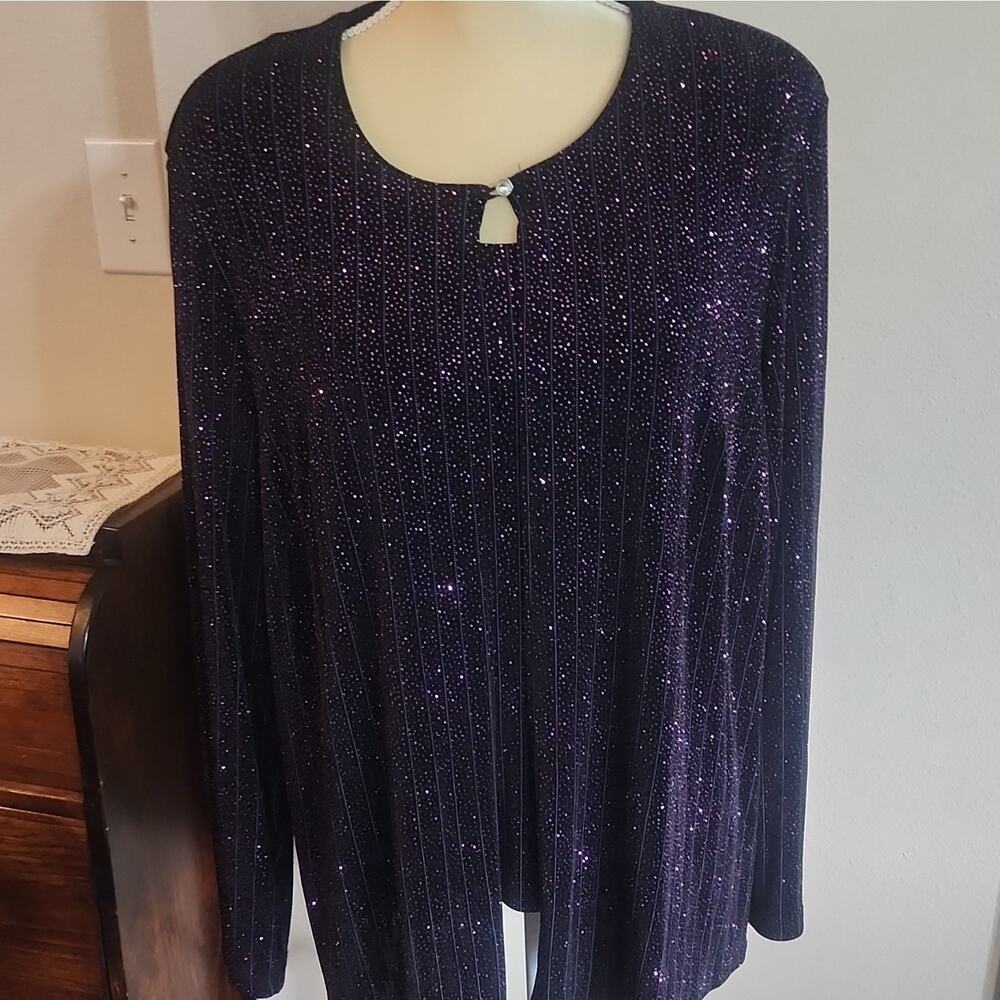 Onyx Nite by Wendye Chaitin Black Glitter Knit Twin Set Scoop Neck 1X